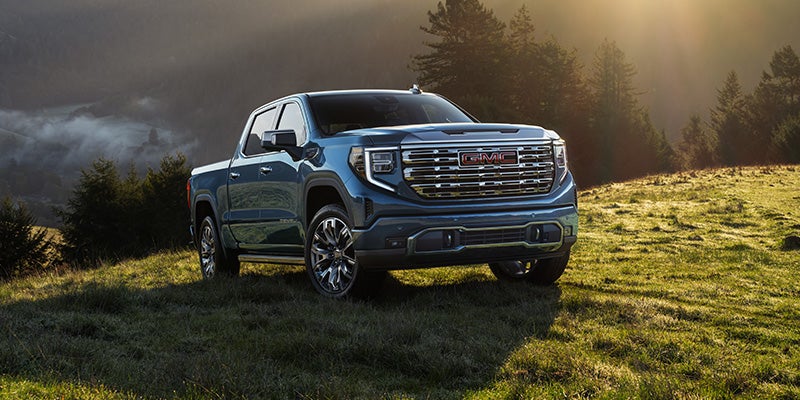 GMC Sierra 1500 truck parked on a mountain meadow